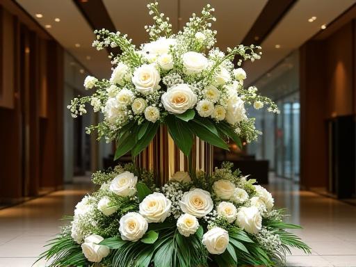 華やかに飾られたイベント会場の様子、法人向けサービスのイメージ